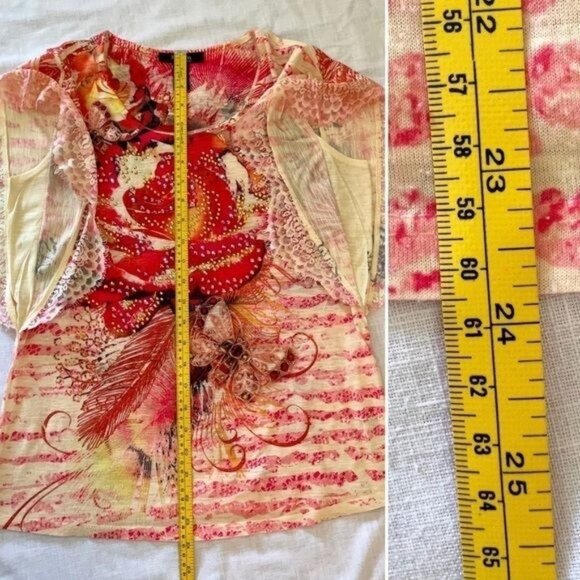 Style and Co Floral Top with Decorative Gems and Lace for Women Size PM Blouse - Picture 10 of 14